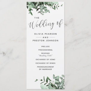 Eucalyptus and Greenery Watercolor Wedding Program
