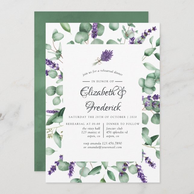 Eucalyptus and Lavender Greenery Rehearsal Dinner Invitation (Front/Back)