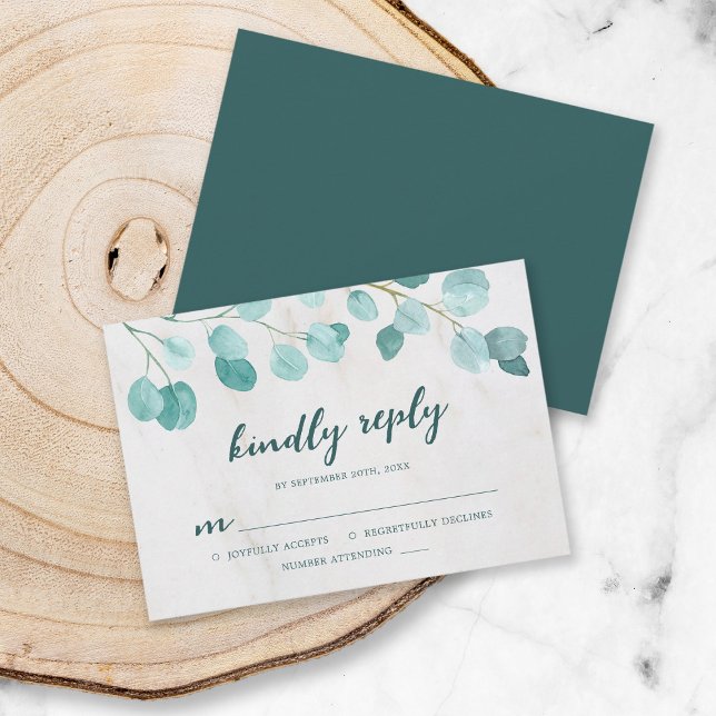 Eucalyptus and Marble Kindly Reply RSVP Card (Creator Uploaded)