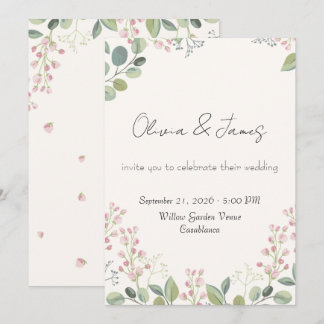 Eucalyptus and Pink Floral Watercolor Wedding Invitation