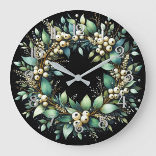 Eucalyptus and Snowberries Wreath Chalk Pastel Large Clock