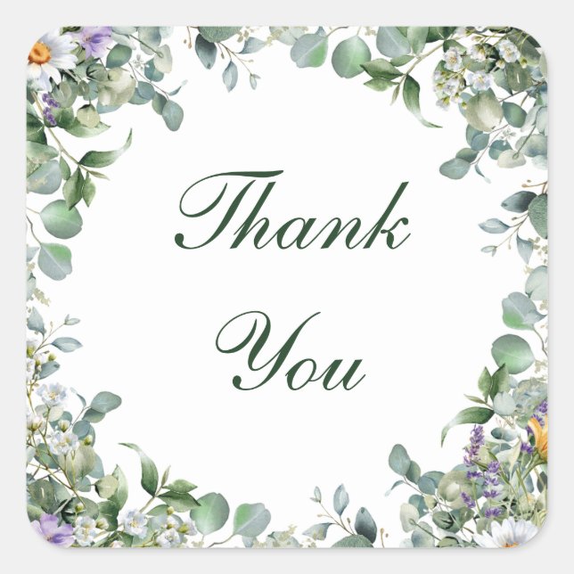 Eucalyptus and Wildflower Wedding Favour Stickers (Front)