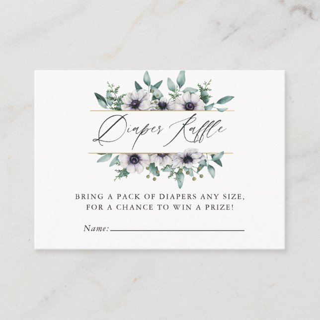Eucalyptus Anemone Baby Shower Diaper Raffle Enclosure Card (Front)