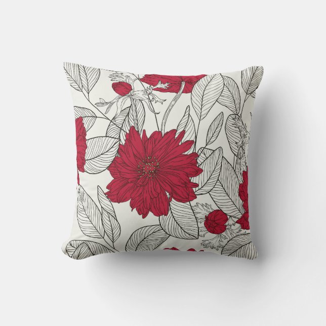 Eucalyptus Anemone Floral Line Art Cushion (Front)