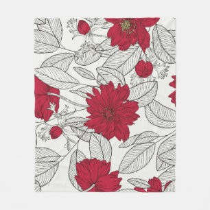 Eucalyptus Anemone Floral Line Art Fleece Blanket