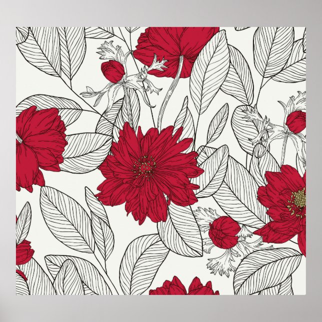 Eucalyptus Anemone Floral Line Art Poster (Front)