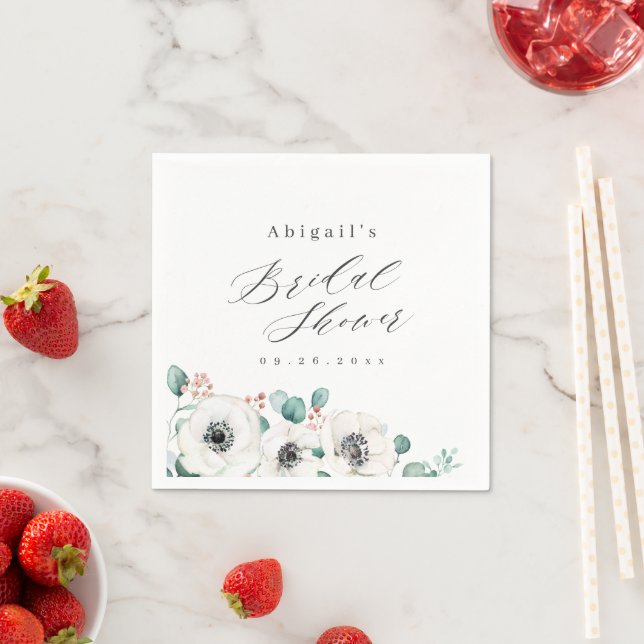 Eucalyptus anemone floral rustic bridal shower napkin (Insitu)