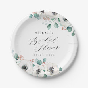 Eucalyptus anemone floral rustic bridal shower paper plate
