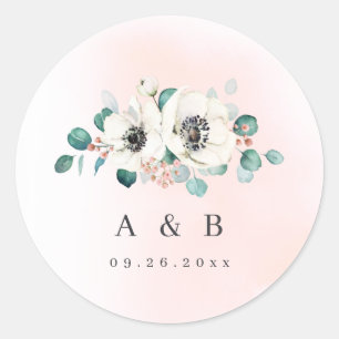 Eucalyptus anemone floral rustic monogram  classic classic round sticker