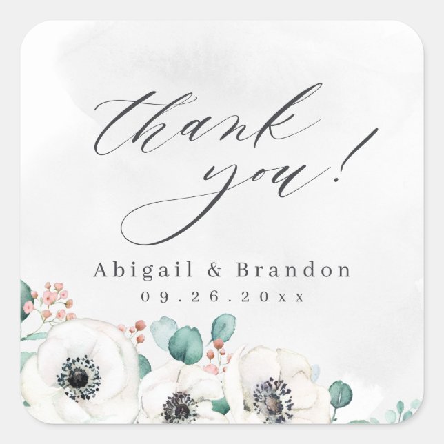 Eucalyptus anemone floral rustic thank you square sticker (Front)