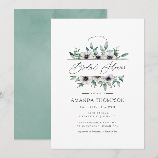 Eucalyptus Anemone Geometric Bridal Shower Invitation (Front/Back)
