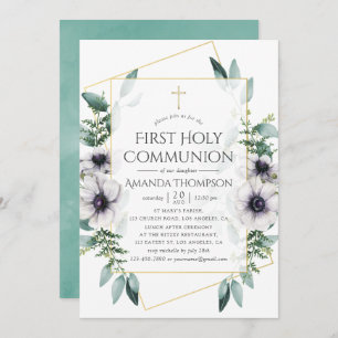 Eucalyptus Anemone Geometric First Holy Communion Invitation