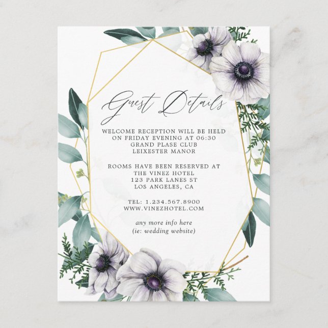 Eucalyptus Anemone Geometric Guest Details Enclosure Card (Front)