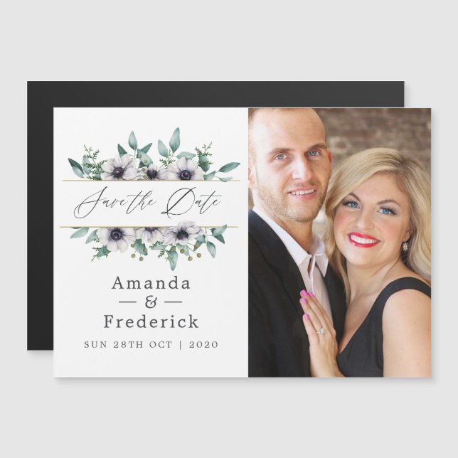 Eucalyptus Anemone Geometric Wedding Save the Date Magnetic Invitation (Front/Back)