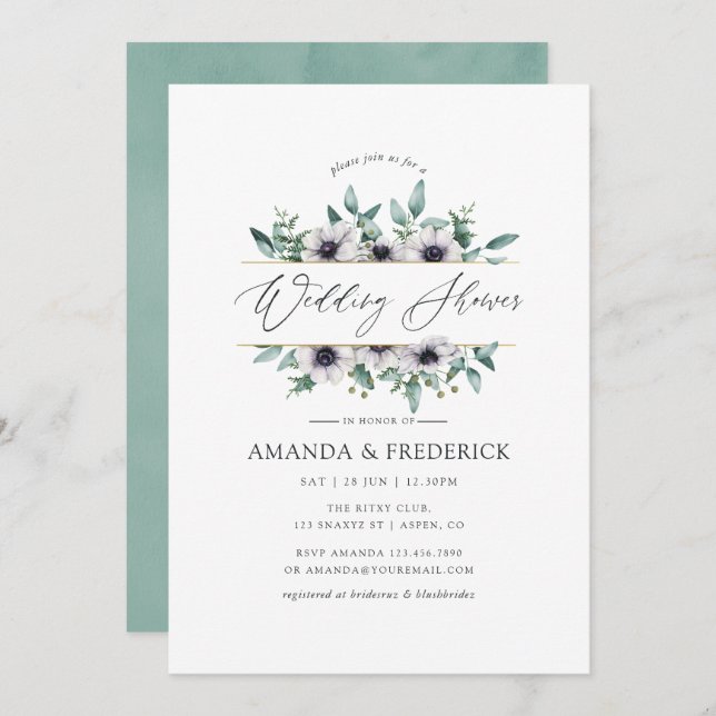 Eucalyptus Anemone Geometric Wedding Shower Invitation (Front/Back)
