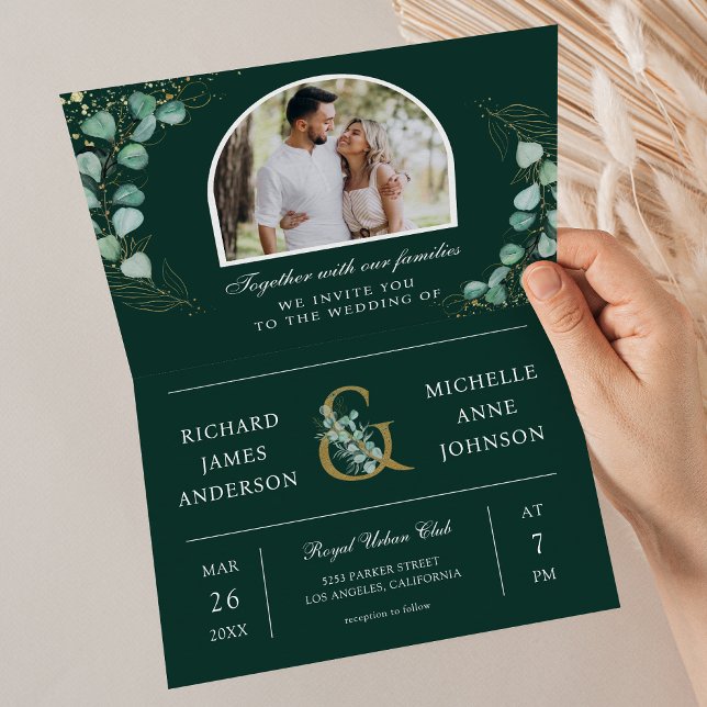 Eucalyptus Arch Photo Emerald QR Code Wedding Invitation (Creator Uploaded)