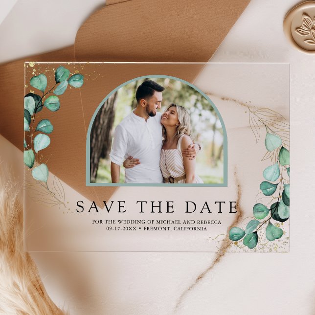 Eucalyptus Arch Photo Wedding Save the Date Acrylic Invitations (Creator Uploaded)