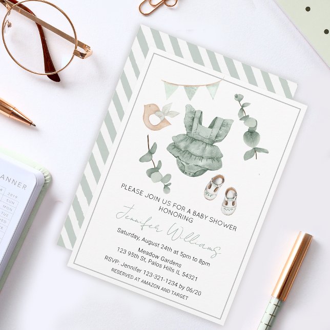 Eucalyptus baby girl clothes shower invitation (Creator Uploaded)