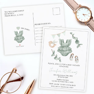 Eucalyptus baby girl shower invitation postcard