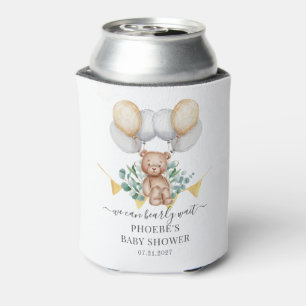 Eucalyptus Baby Shower Bearly Wait Bear & Balloons Can Cooler