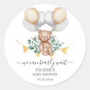 Eucalyptus Baby Shower Bearly Wait Bear & Balloons Classic Round Sticker