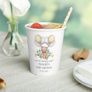 Eucalyptus Baby Shower Bearly Wait Bear & Balloons Paper Cups