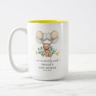 Eucalyptus Baby Shower Bearly Wait Bear & Balloons Two-Tone Coffee Mug