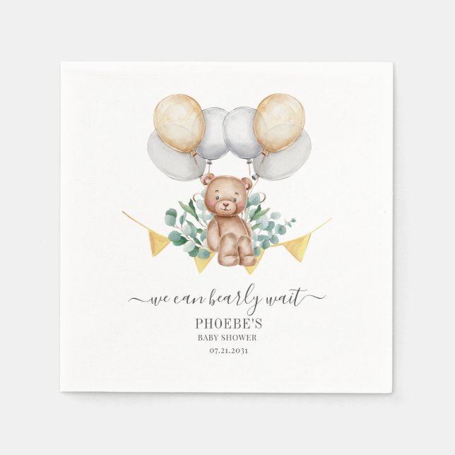 Eucalyptus Baby Shower Bearly Wait Bear Napkin (Front)