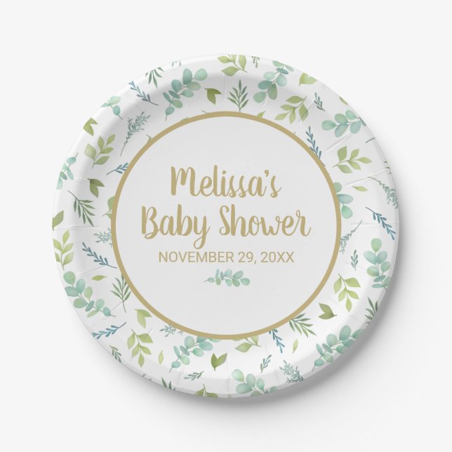 Eucalyptus Baby Shower Greenery Botanical Paper Plate (Front)