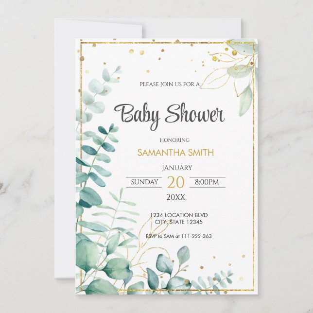  Eucalyptus Baby Shower Invitation (Front)