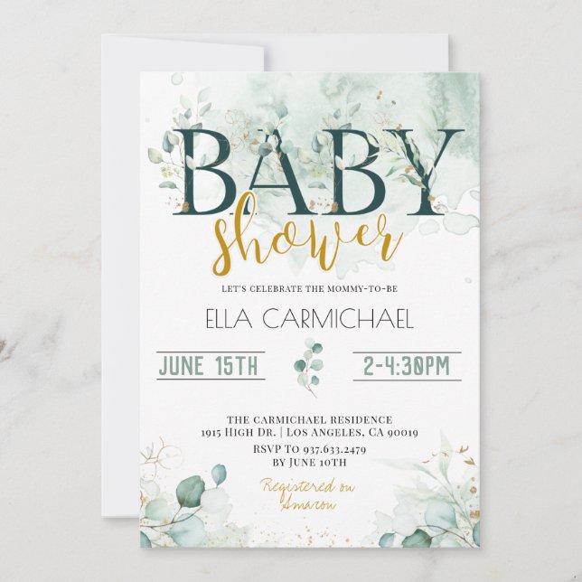 Eucalyptus Baby Shower Invitation (Front)