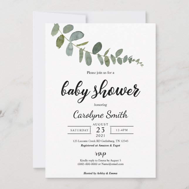 Eucalyptus Baby Shower Invitation Template (Front)