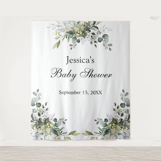 Eucalyptus Baby Shower Photo Background Tapestry (Front)