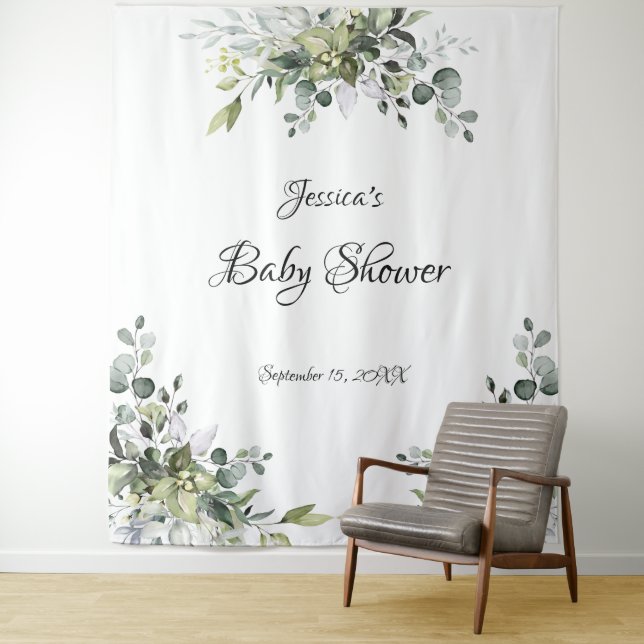 Eucalyptus Baby Shower Photo Background Tapestry (In Situ)