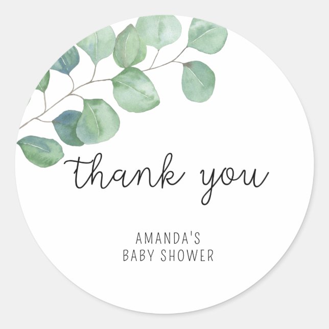 Eucalyptus - baby shower thank you classic round sticker (Front)