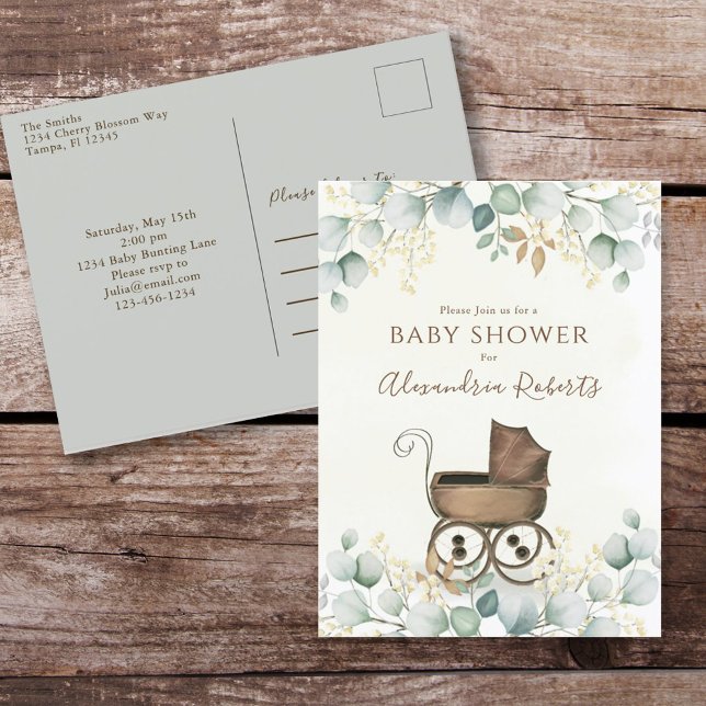 Eucalyptus Baby Shower Watercolor Invitation Postcard (Creator Uploaded)