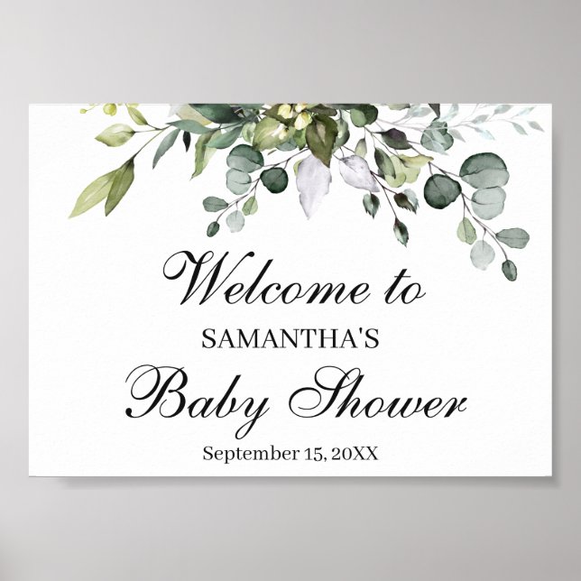 Eucalyptus Baby Shower Welcome Poster Sign (Front)