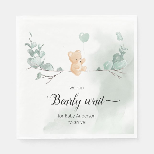 Eucalyptus Bear Baby Shower Napkin (Front)