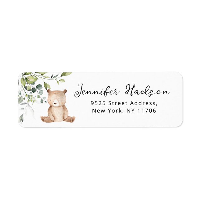 Eucalyptus bear baby shower Return Address  Label (Front)
