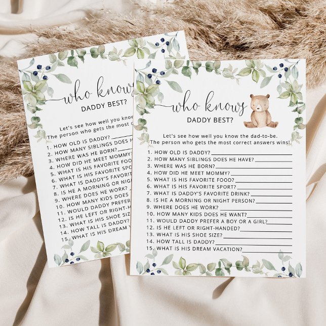 Eucalyptus bear who knows daddy best baby shower (Creator Uploaded)