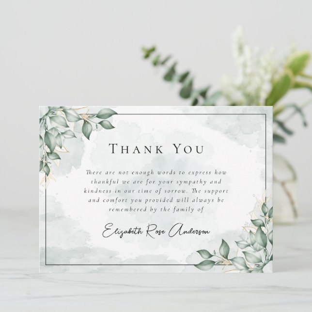 Eucalyptus Bereavement Funeral Thank You Card (Standing Front)