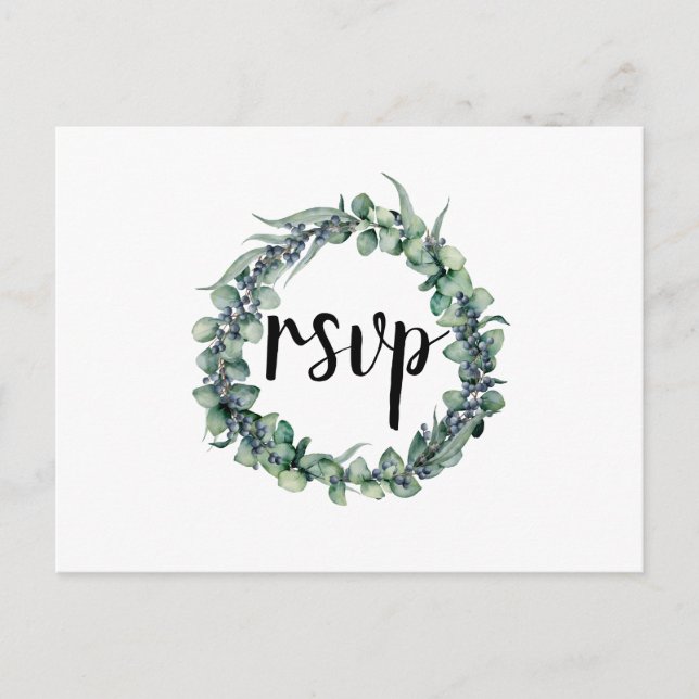 Eucalyptus Berry Wreath  Wedding RSVP Postcard (Front)