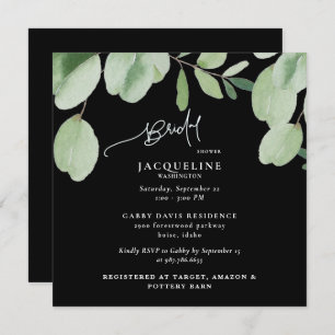 Eucalyptus Black Bridal Shower Invitation