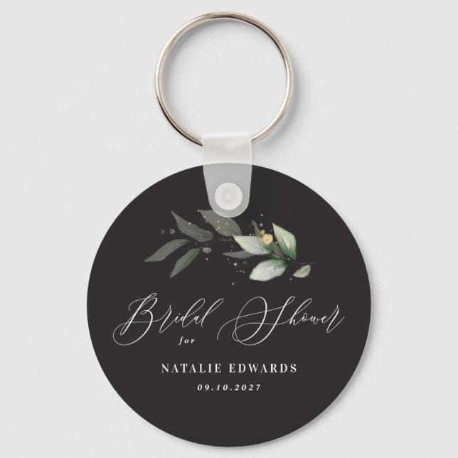 Eucalyptus black gold bridal shower key ring (Front)