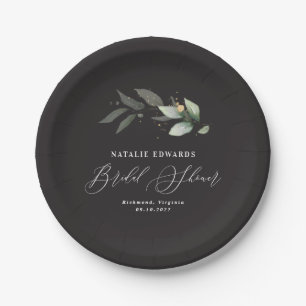 Eucalyptus black gold bridal shower  paper plates
