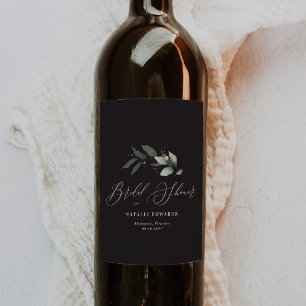 Eucalyptus black gold bridal shower  wine label