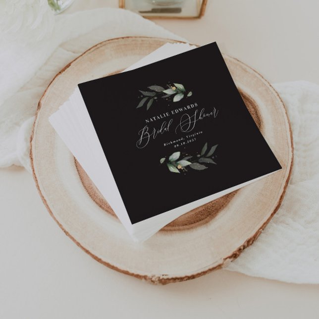 Eucalyptus black gold elegant bridal shower  napkin (Creator Uploaded)