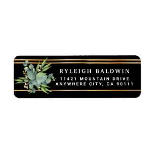 Eucalyptus Black Gold Stripes Return Address Label