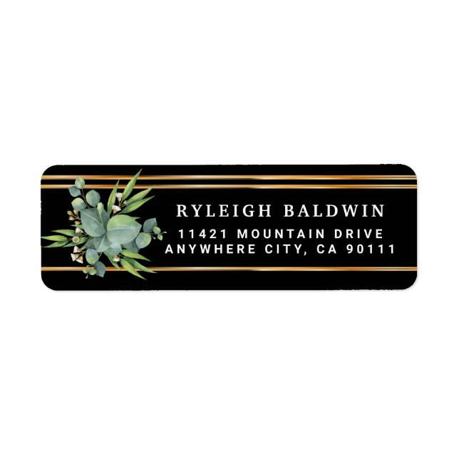Eucalyptus Black Gold Stripes Return Address Label (Front)