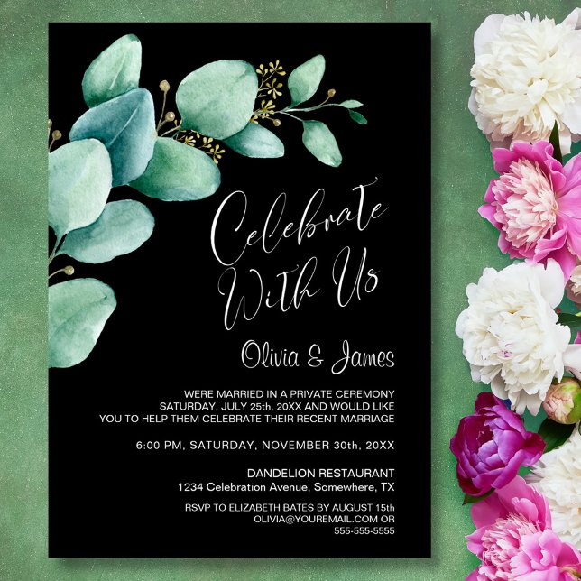 Eucalyptus Black Wedding Reception Invitation (Creator Uploaded)